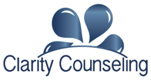 Clarity Counseling mental health company navy logo with emblem.